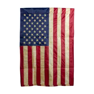 Northlight Red & Blue Embroidered Tea-Stained American Flag