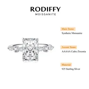 RODIFFY 3.5CT Synthetic Moissanite Radiant Cut Engagement Ring In Sterling Silver