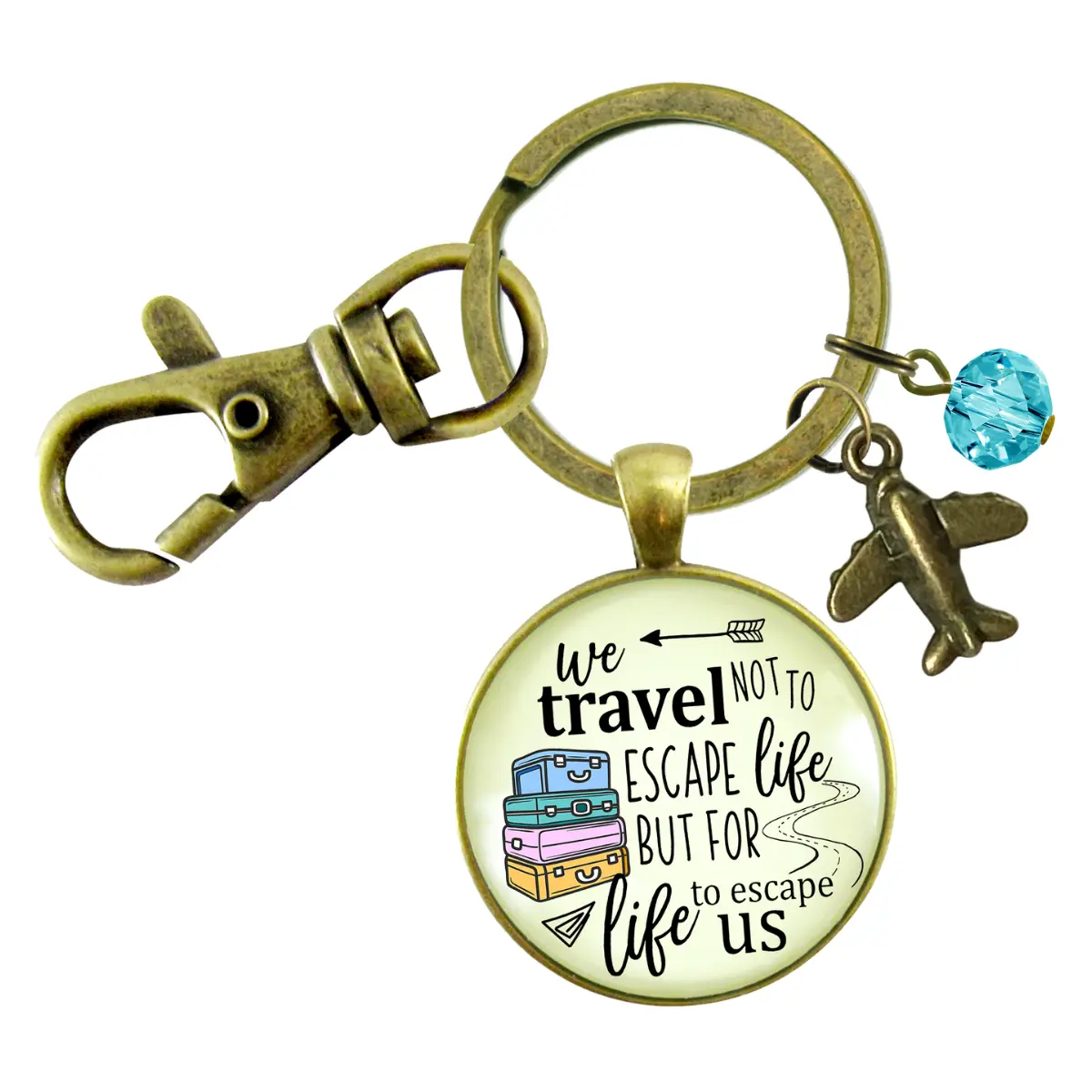 Travel Lover Tassel Keychain Adventure Theme Bronze Colorful Vacation Quote Pendant Airplane Charm
