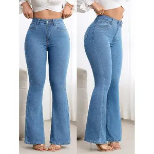 Ciel Fashion Flexra Women's Button Front Pocket Simple Design Casual Denim Long Pants, Daily Wear Flared Jeans