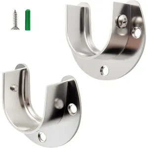 Stainless Steel U-Shaped Open Type Socket Closet Rod Bracket Holder for 1-1/4 Inch Diameter Rod 1 Set Silver