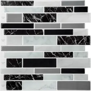 11.8"x 11.8" Peel and Stick Vinyl Tiles, Self Adhesive Removable Stick  Kitchen Backsplash, Marble Black (10-Sheet)