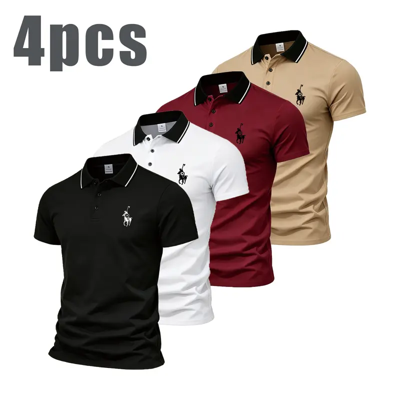 Men's Slim-Fit Classic Comfortable Breathable Lightweight Polo Shirt - Short-Sleeve Embroidered Top for Office, Business Casual Wear, Comfortable Breathable Lightweight Polo Shirts,sohochic