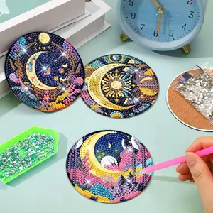 8pcs Diamond Painting Coasters Kit, DIY Moon Themed Diamond Art Crafts Supplies for Beginners, Adults - Perfect for Birthday, Christmas, Office Use Tableware
