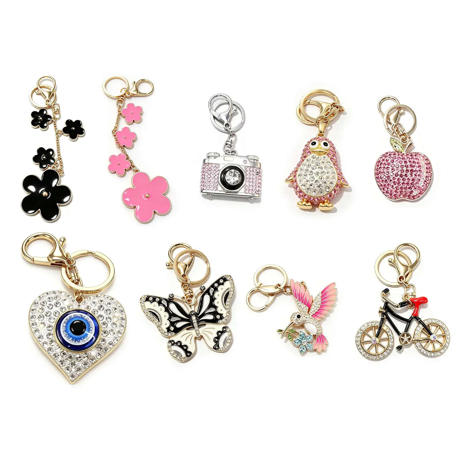8Pcs Assorted Bling Rhinestone Keychains, Cute Sparkly Charms for Handbags, Backpacks & Keys, Ideal Gift for Women & Girls