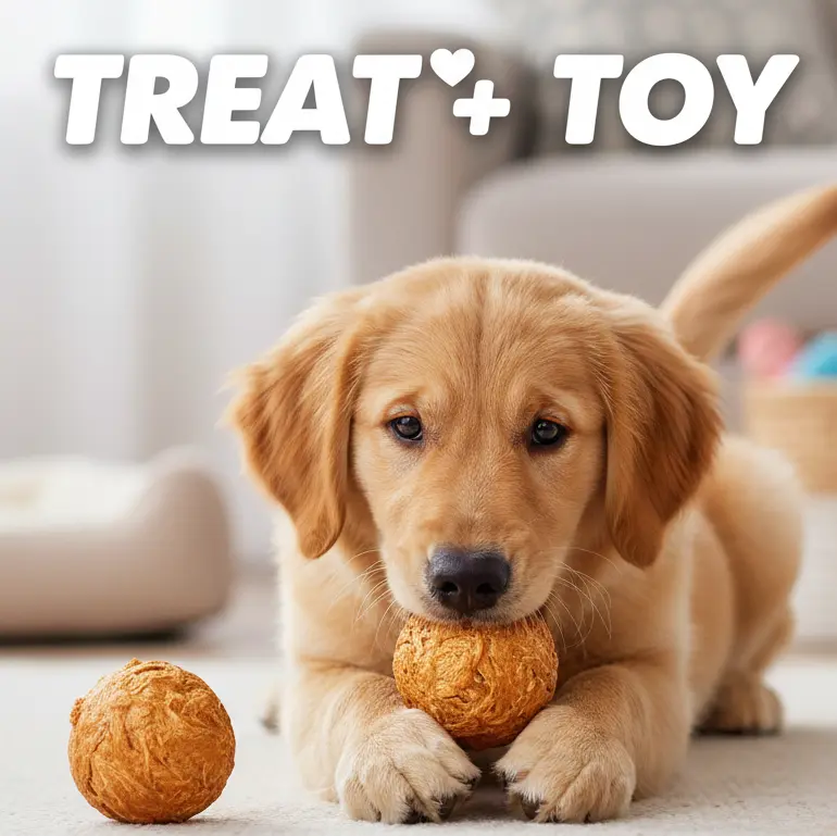 [Treat+Toy]Dog Chew Ball Treats -Duck Jerky Dental Ball for Small & Large Dogs-Durable Beef-Hide & Egg-Yolk Toy Treats,Natural Healthy Training Toys & Snacks,Dog Products,Cat Toys,Dog Toys