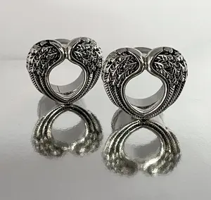 PAIR Heart Angel Wings Steel Double Flare Tunnels Plugs Earlet Gauges