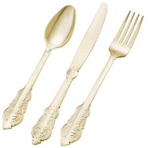 75PCS Gold Plastic Silverware for 25 Guests, Heavy Duty Gold Disposable Utensils Sets, Includes 25 Forks, 25 Spoons, 25 Knives, Elegant Cutlery Perfect for Wedding, Party