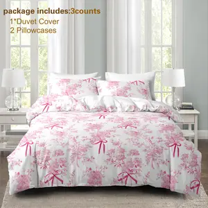 Floral Bow Bedding Set 3 Piece, Unique Flower Design, Soft Comfortable, Includes 1 Quilt Cover & 2 Pillowcases, All Seasons Use