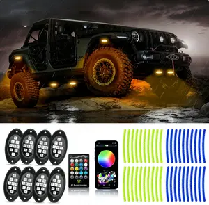 [Buy 1 Get 3 Reflective Stickers] 8in1 Rock Light Kit 9LED Chassis Light RGB app/Remote Control Off road Truck SUV 4x4 ATV Jeep Neon Light Body Underlighting Off road Vehicle Atmosphere Light Led Car Lights