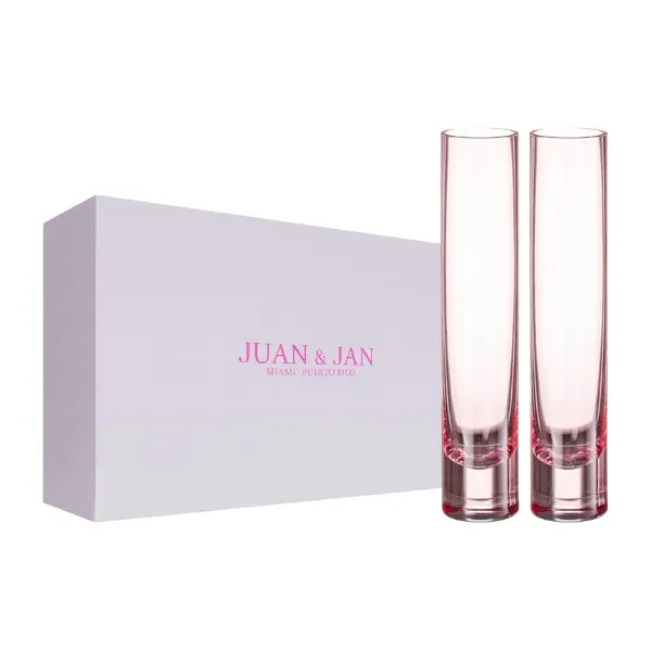 JUAN & JAN Translucent Pink Champagne Glasses with Beautiful Gift Box Set of 2 Modern Hand Blown Crystal Flute Pair 237ml Stemless Cocktail Sparkling Wine Drinking Mimosa Glasses for Easter, Birthday, Party