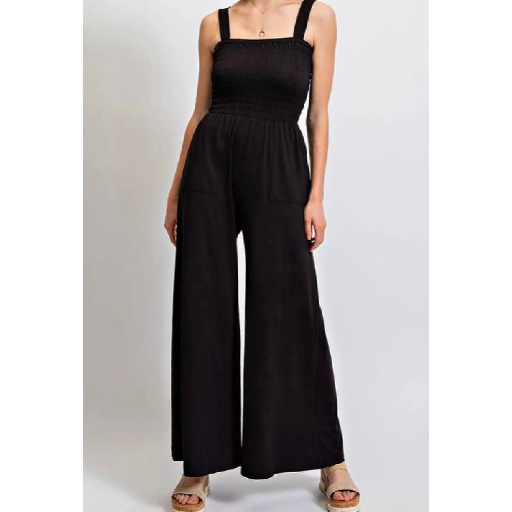 Masey Rae - Butter soft smocking jumpsuit, wide pants sleeveless
