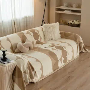 Thick Reversible Half Velvet Chenille Boho Heart Sofa Throw, Minimalist All-inclusive Sofa Cover, Anti-Dirty Anti-Cat Scratch Sofa Protector, 4 Seasons Universal for Living Room Apartment Hotel Decor