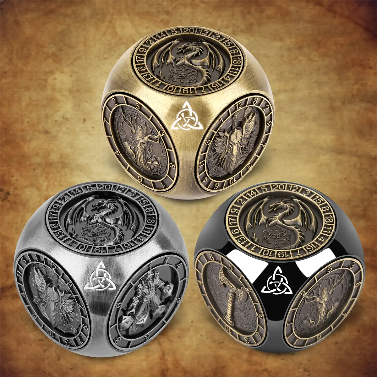 6-pack DND Dice Wheel Gift Box Set, Retro Wheel Metal Polyhedral Board Game Prop, Desktop Role Playing Decoration Collectibles Game Dice Accessories