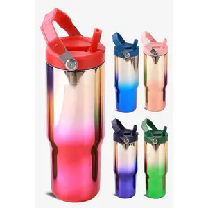 30 oz Mirror Tumbler with Handle and Flip Straw