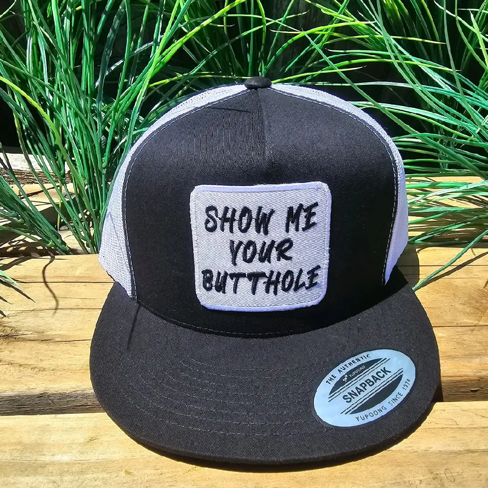 Yupoong Snapback Hat - Show Me Your B*tthole Bold Text Adjustable Fit for Casual Outings Parties & Everyday Wear mens hats