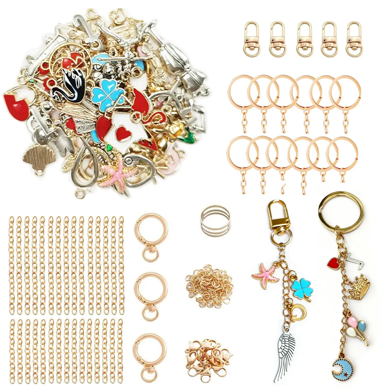 281 Piece Keychain Making Kit, DIY Jewelry Craft Tools, Jewelry Making Supplies, DIY Jewelry Accessories, Sweet Style Keyring Set, Birthday Gift, Christmas Present, Thanksgiving Gift