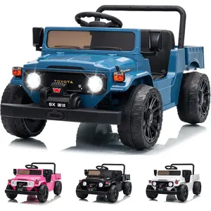 Garvee Licensed Toyota 12V 4WD Kids Ride-On Pickup Truck – Electric Vehicle, Remote Control, wireless, LED Lights, Suspension, Soft Braking, Truck Bed Storage – For Toddlers & Big Kids – Deep Blue Car with Bluetooth