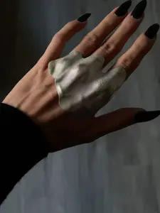Unique Design Minimalist Ring, Pioneer Artistic High-End Cool Tone, Dark Aesthetic Rings, Textured Two-Finger Ring, Fashionable Jewelry Accessory