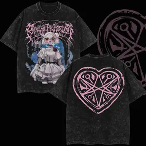 [Baby Gang] No Love Like Your Own Bring Me The Horizon Heavy Metal Washed Shirt Unisex Oversize Rock Band Cotton T-shirt Gift For Rock Music Lovers Gothic Punk Emo Grunge Y2K Outfits Vintage 90s Graphic Tees Graphic Streetwear T-shirt BMTH Merch QYU