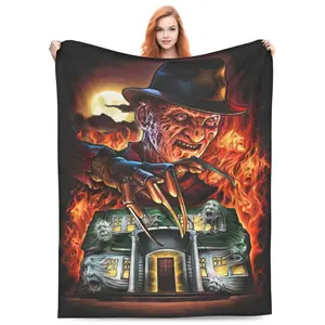 Freddy Krueger themed printed flannel blanket, suitable for all seasons, suitable for bed, sofa, travel, Halloween decoration