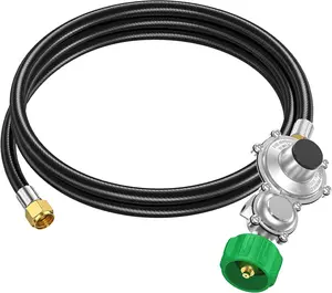 Alloxity 5FT 2 Stage Propane Regulator with Hose, Gas Grill Regulator and Hose with QCC/Type1 to 3/8" Female Flare, Propane Regulator 11" WC Pressure Output for Grill, RV, Generator, Fire Pit, Heater