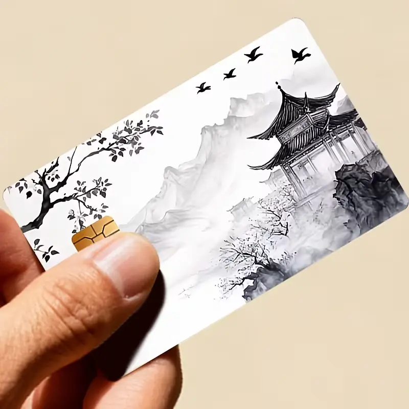 Japanese Ink Landscape Credit Card Sticker Skin - Removable Waterproof Sumi-e Vinyl Debit Card Cover Decal