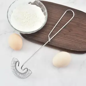 Handheld Rotary Egg Whisk Whisk Stir Beater Silver Kitchen Accessories Manual Egg Beater Portable Stainless Steel Kitchen Tools