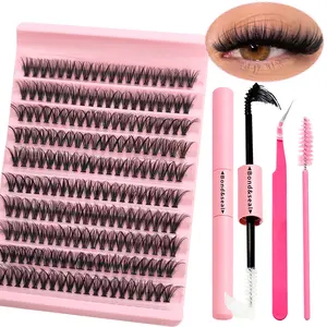 False Eyelashes Kit, 1 Set D Curl Eyelash Clusters, 30D 40D 80D & S01 Fluffy Eyelash Clusters with Eyelash Glue, Brush & Tweezers, Eyelash Extension Kit for Women & Girls