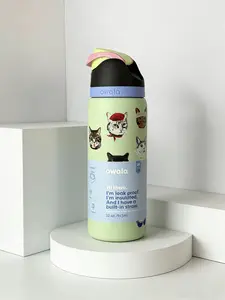 Owala 32oz Fun Cat Lover Stainless Steel Water Bottle with Push Button Straw Lid Insulated for Hot & Cold Drinks Portable Kids Reusable Flask Mug Tumbler