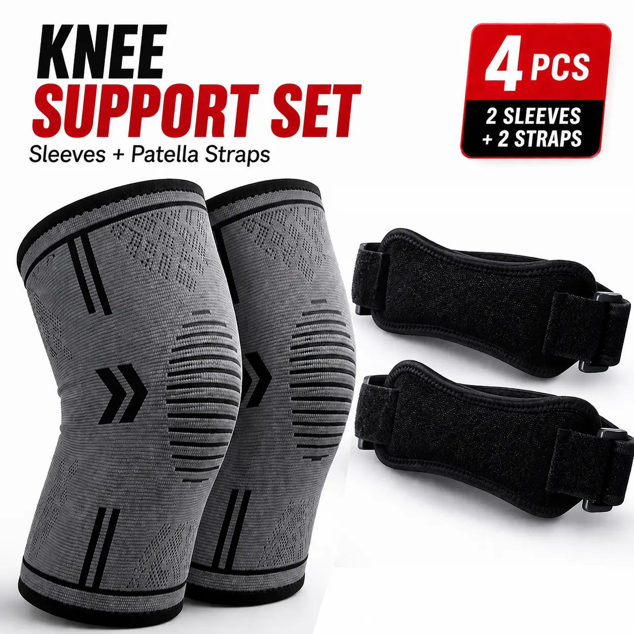 4 Pack Compression Knee Brace for Women & Men, Knee Straps for Running Knee Pain, Knee Support Compression Sleeve, Workout Sports Knee Braces for Meniscus Tear, ACL & Arthritis Pain Relief