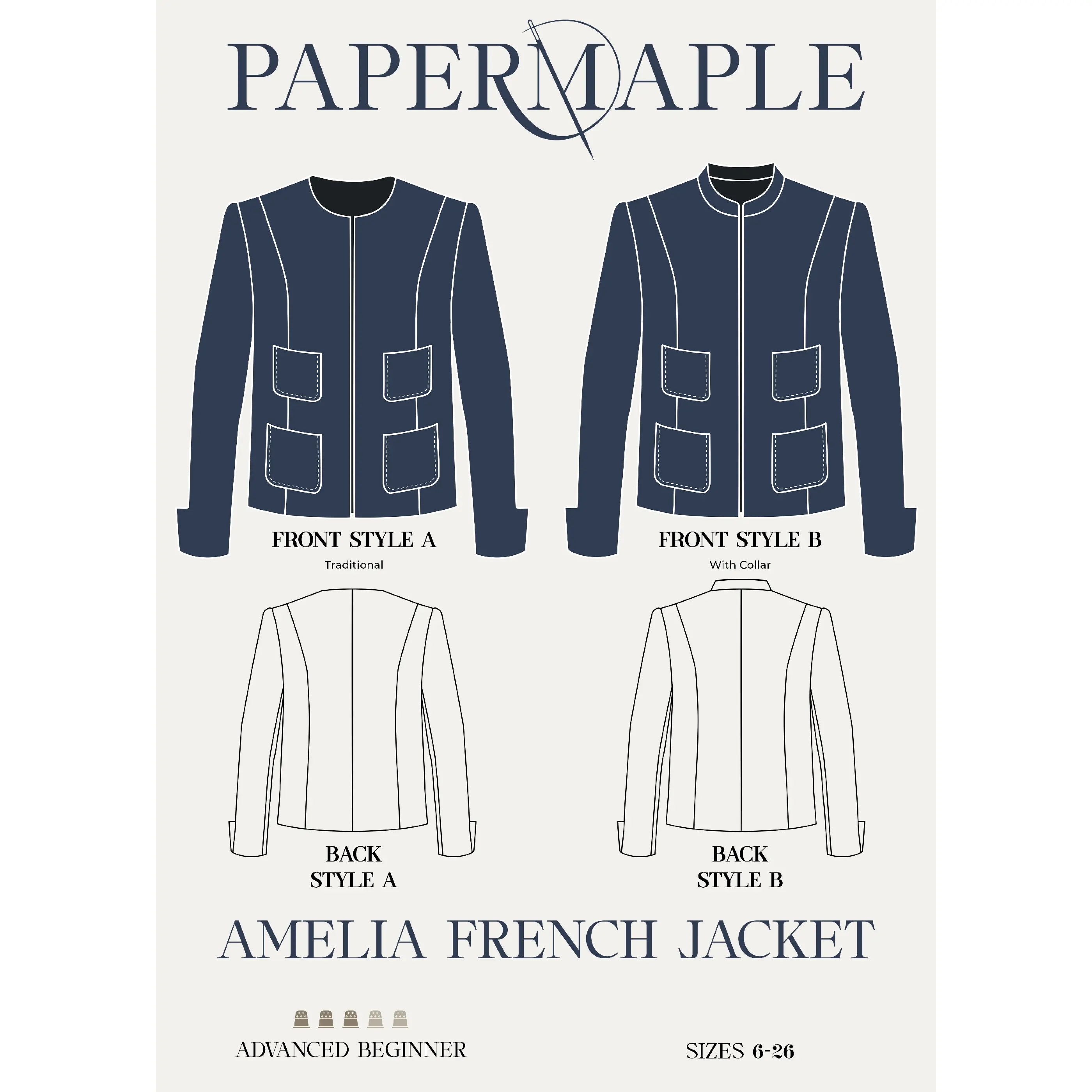 The Amelia Classic French Jacket Pattern with Three Piece Sleeve
