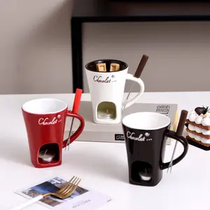 Creative Ceramic Hot Pot with Fork, Ice Cream Cheese Chocolate Melting Furnace, Candle Heating Oven, Ideal for Desserts and Snacks