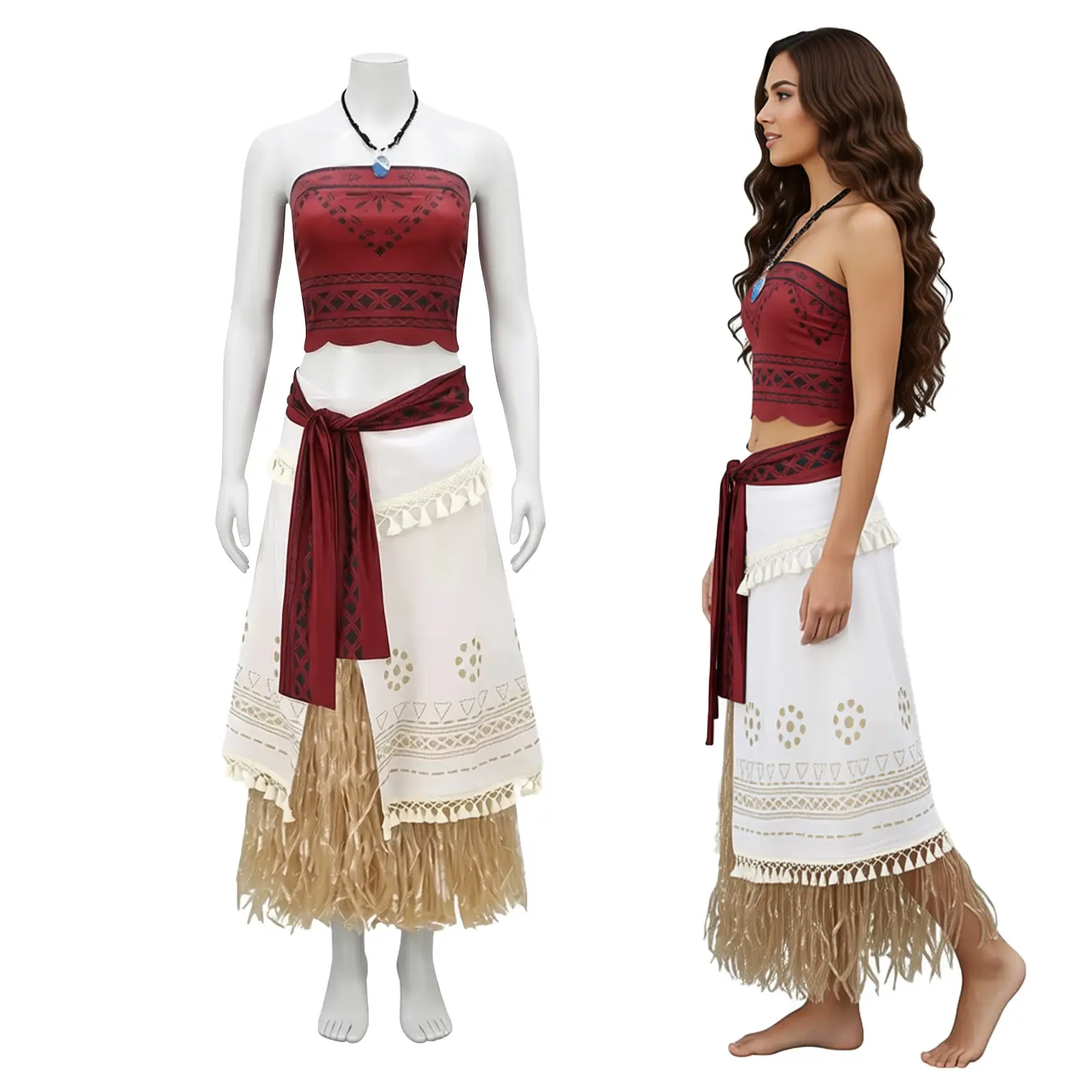 Moana Complete Stage Performance Costume Set with Layered Skirt and Belt