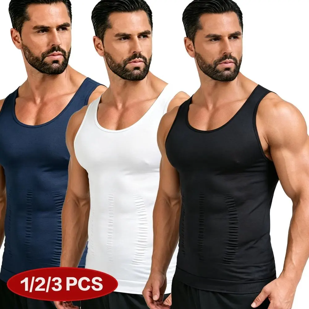 1/2/3 PCS Men's Compression Gym Vest, Nylon Fabric Body Shaper with Zipper, Tummy Control Waist Trainer for Fitness & Everyday Wear, Sports Vest, Compression Gym Vests