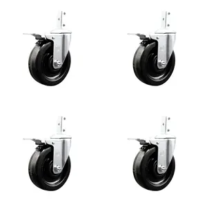 212 MAIN Lockable Swivel Square Stem Caster SCC-SQTTL20S514-PHS-78-4 (Set of 4) - Heavy Duty Lockable Wheels for Carts, Commercial Use, 5x1.25 in. Black Phenolic Furniture Moving Wheel, 0.87x2 in. Square Stem, 3x0.26 in. Diameter Mounting Holes