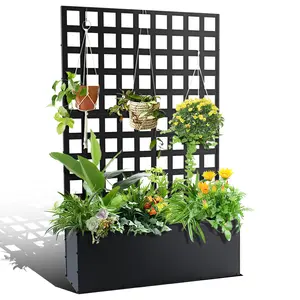 Privacy Trellis Raised Garden Bed - Durable Metal Planter Box with Drainage & Wheels - Outdoor Balcony or Patio Privacy Screen for Climbing Plants, Vegetables, Flowers - Black or White