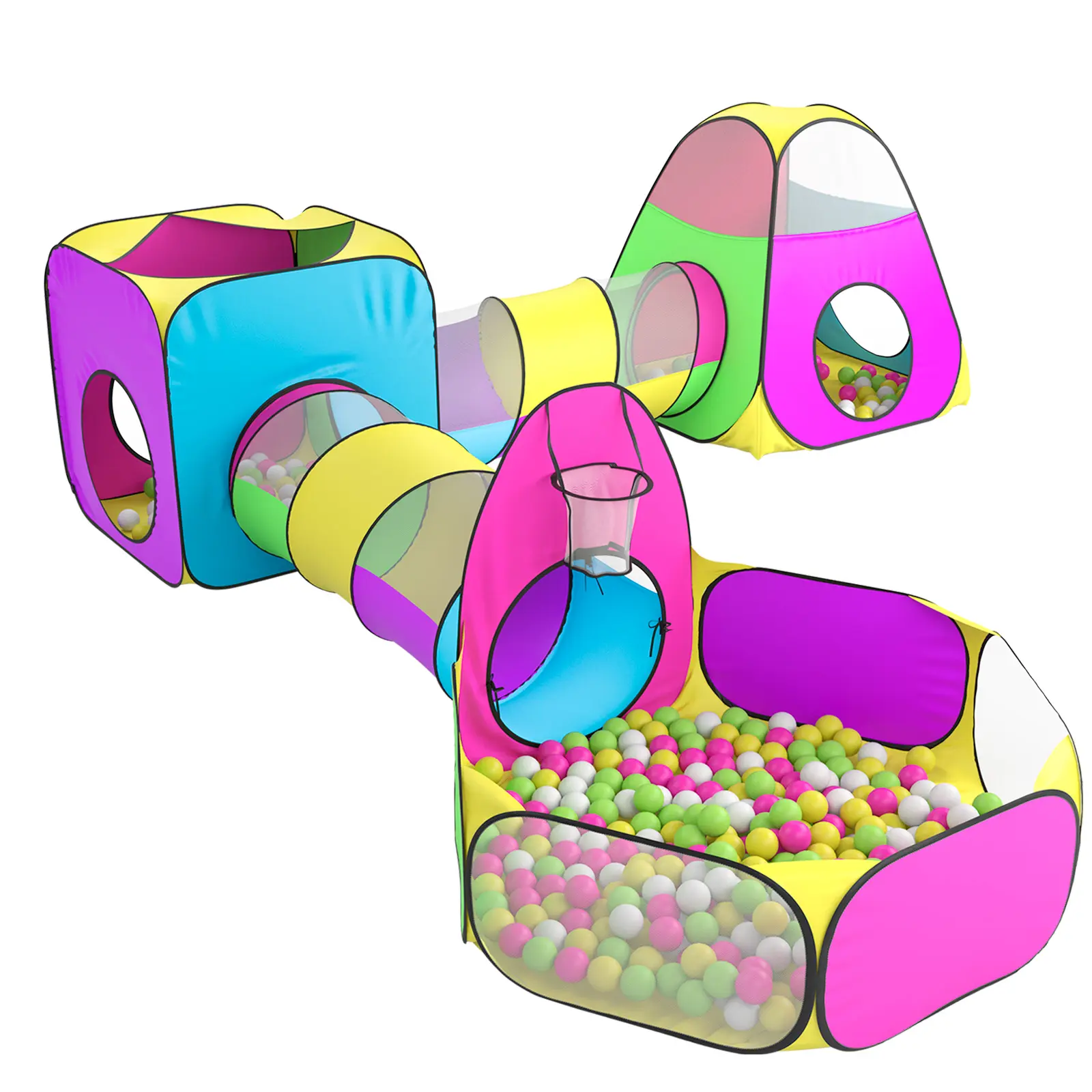 JungleDove 5pc Sports Play Set - Vibrant Unisex Kids' Outdoor/Indoor Playhouse Kit with Tunnel, Ball Pit, Target Game for 4-12 yrs Active Play (Balls Not Included)