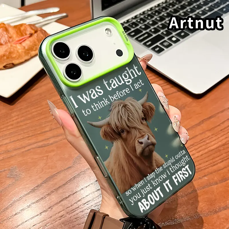 Thoughtful Highland Cow Pattern Phone Case for iPhone 17 Pro Max 16 Plus 15 14 13 12 11 Air E Shockproof Non Slip Military-Grade Protection slim Cover