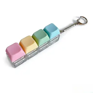 Portable 4-Button Fidget Clicker Stylish Keychain, Soft Pastel Color Keyboard Cap Fidget Toy, Anxiety Relief Clicking Toy for Office, Travel, Everyday Carry