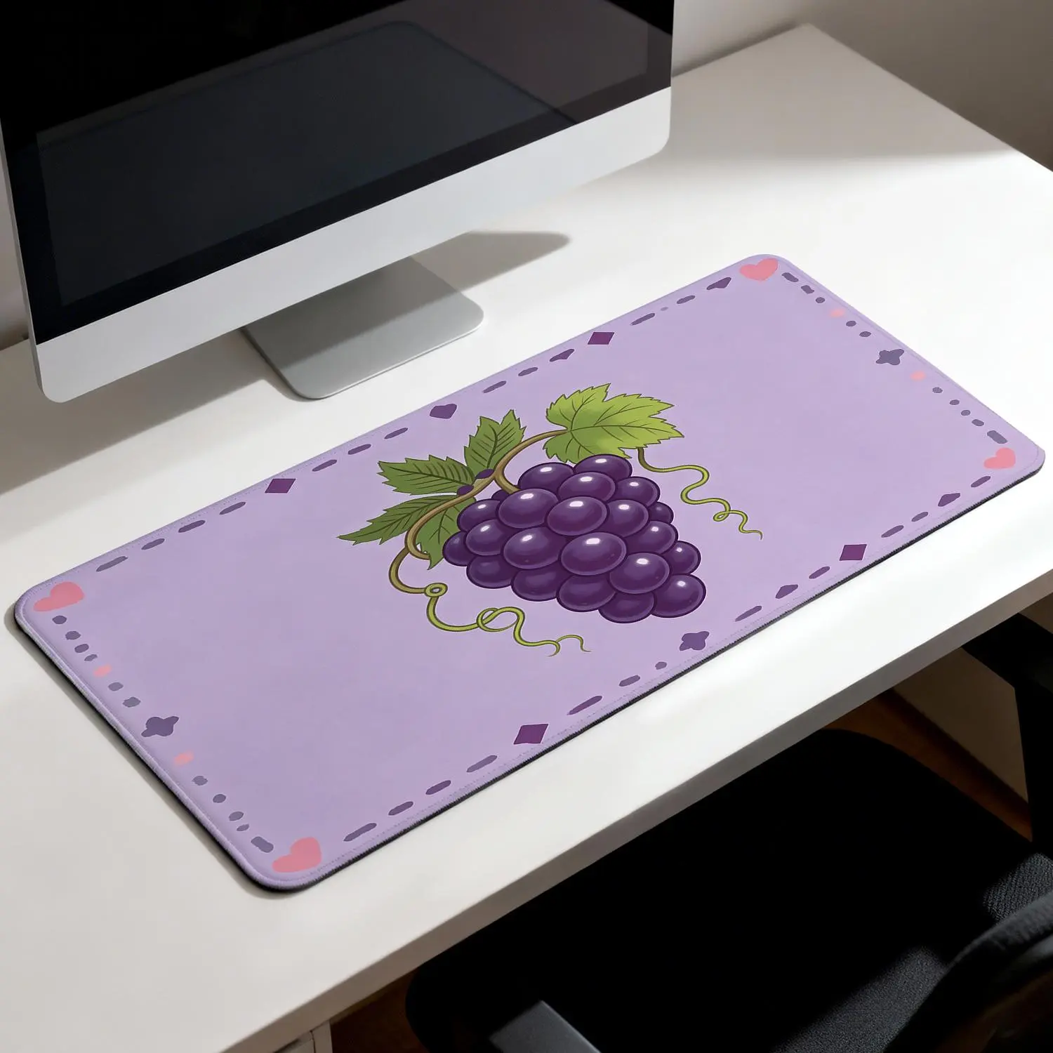 Sublimation Custom Graphic Mouse Pad - 40x80cm Premium Purple Grapes & Green Leaves Illustration, Non-Slip Rubber Base, Durable Precise Control Office Desk Mat for Work, Gaming