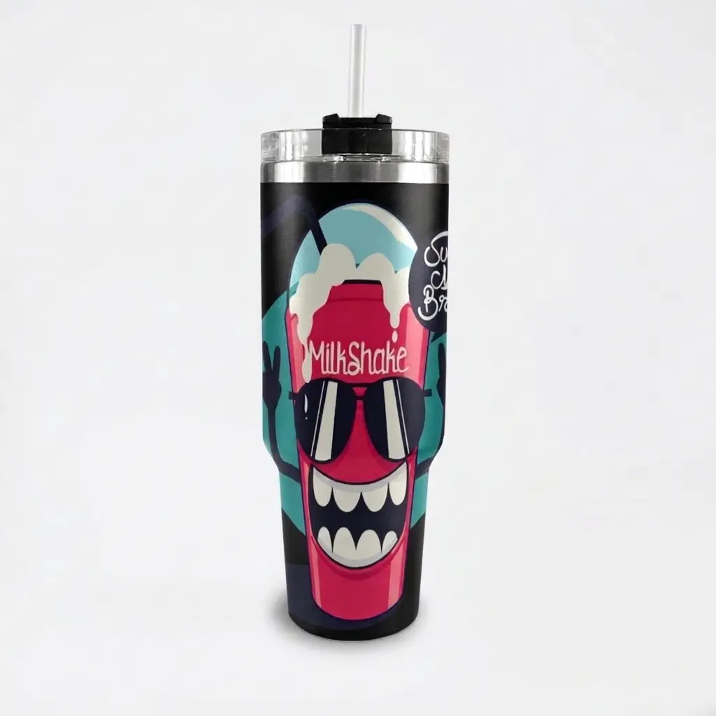 40oz Funny Cartoon Character Tumbler with Handle, Stainless Steel Insulated Travel Mug with Straw, Reusable Drink Cup