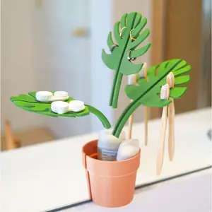 Monstera Leaf Bathroom Organizer No Drill Wall Mount Storage for Toothbrush, Toothpaste, Jewelry Watches Whimsical Decor Perfect Father's Day Gift