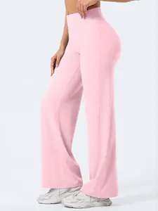 Women's High Waist Elastic Straight Leg Pants, No Front Seam Casual Soft Trousers, Comfortable and Stylish Fashion Apparel