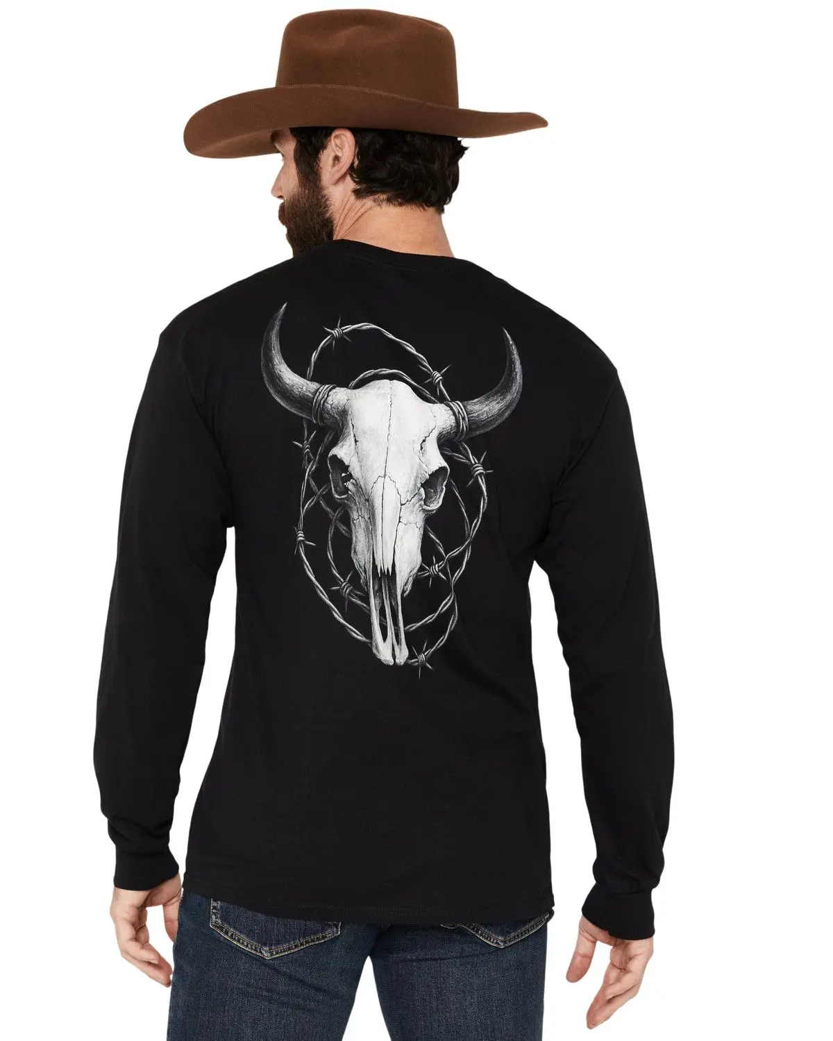 Rank 45 Men's 45&Reg; Men'S Barbed Wire Steerhead Long Sleeve Graphic - Rmsu26t35-Blk