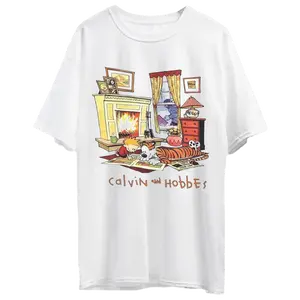 Hot Calvin and Hobbes Graphic Friends White Cotton Unisex Mens T-Shirt 1 Side Menswear Top