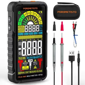 POROMETISTO-MT02 High-Precision Digital Multimeter, 6000 Counts, Auto-Ranging, True RMS, Measures Voltage/Current/Resistance/Capacitance/Continuity/Frequency/Temperature/NCV, with Drop-Resistant Case, Rechargeable Battery, Voltage Tester