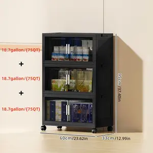 3Layer(54gallon)/Black 23.62in/Foldable Storage Box With Multi-tier & Doors, Stackable Shoes Storage Containers For Sundries, Books, Clothes, Household Storage Organizer For Closet, Wardrobe, Bedroom, Bathroom, Office, Kitchen