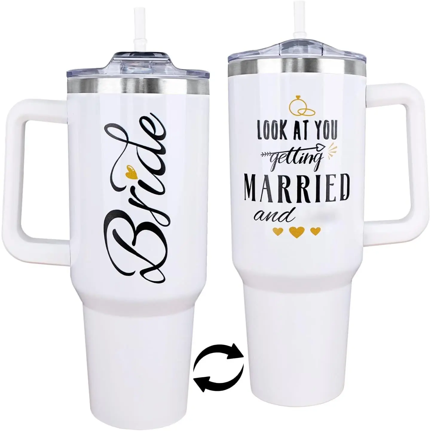 40 Oz Insulated Stainless Steel Bridal Tumbler - Leakproof Vacuum Flask with Handle, Straw, Lid, Coffee Water Bottle, Stainless Steel Drinkware, Ideal for Bridal Shower Gift, Indoor Use
