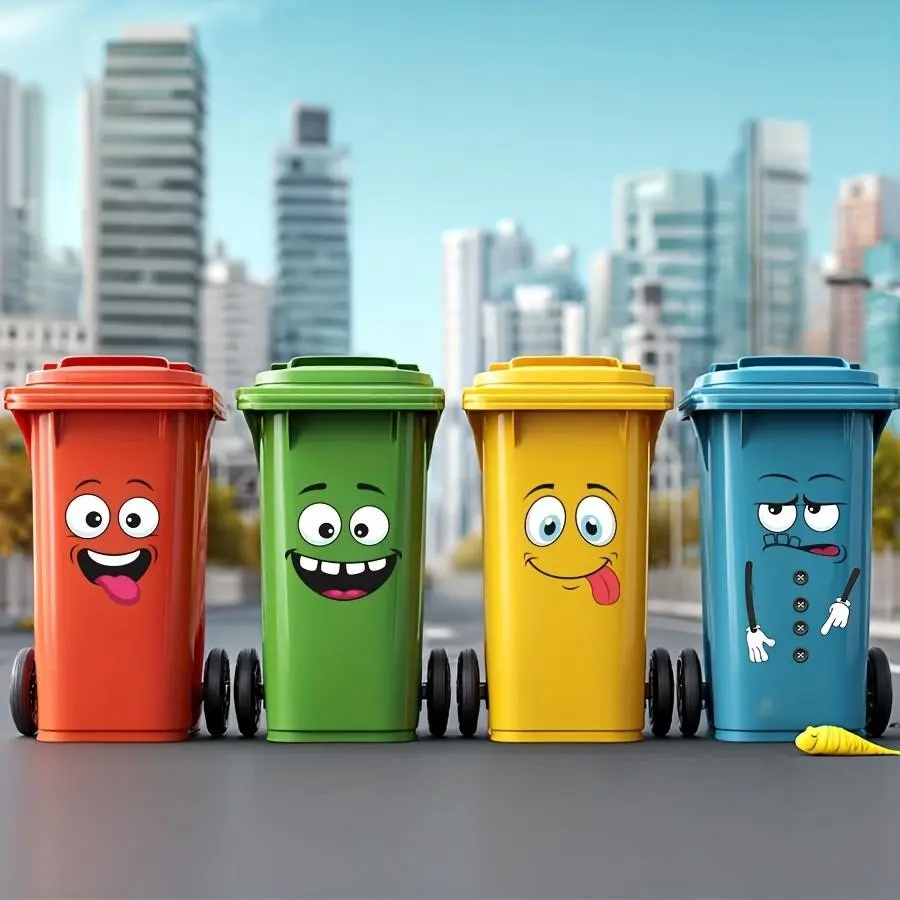 4-Piece Cartoon Face Decorative Stickers, Self-Adhesive, Whimsical, for Plastic Surfaces, One-Time Use, Home Decor, Cute Wall Decor, Trash Can, Wall, Toilet, Fridge, Glossy Finish